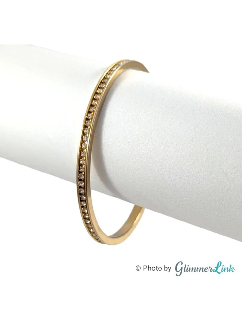 Vintage Gold Tone Rhinestone Bangle Bracelet Slim Stackable Minimalist